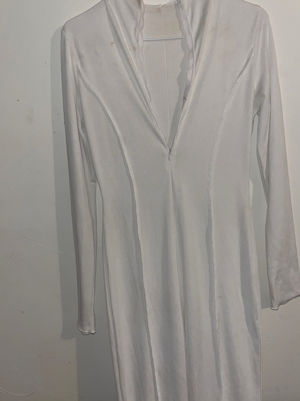 White Long-Sleeve V-Neck Women's Top